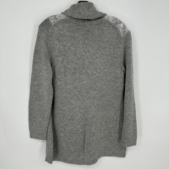 Soft Surroundings Turtleneck Floral Lace Asymmetrical Sweater Relaxed Fit Gray - Picture 2 of 6